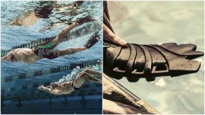 Пловец в очках и ластах